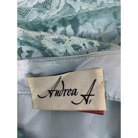 Vintage Aqua Swing Shift Mini Dress Vintage 1960s Lace Overlay Satin - Picture 9 of 10